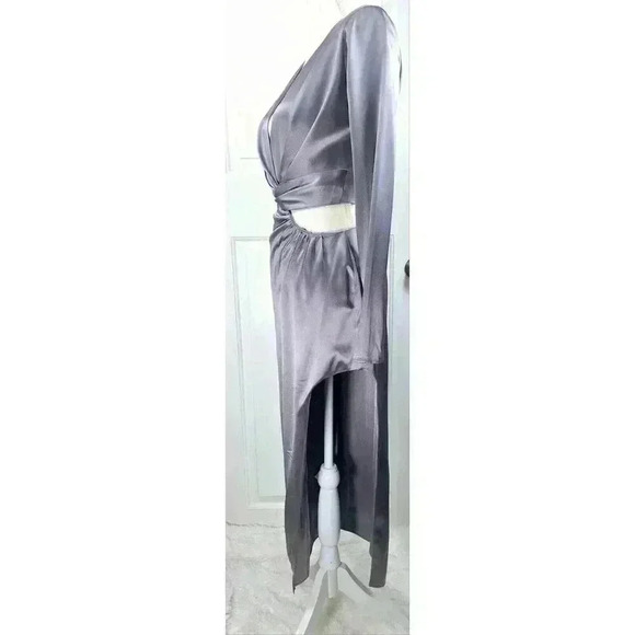 NICHOLAS Alezia Gray Twist Front Cutout Satin Side Slit Dress Sz 2 Msrp $498 - Picture 4 of 14